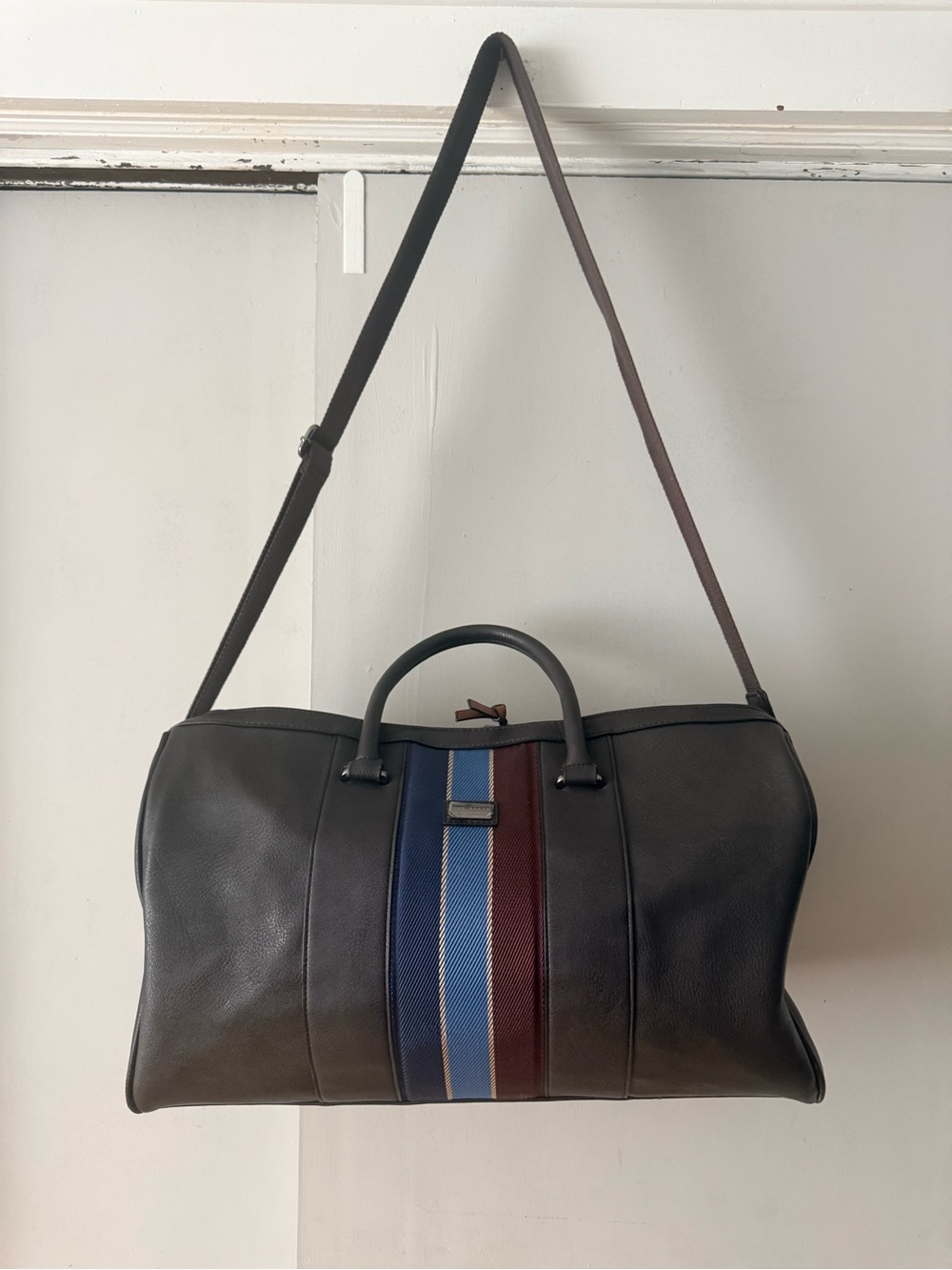 Ted Baker Navy, Light Blue & Burgundy Striped Accent duffel travel bag - Picture 2 of 7